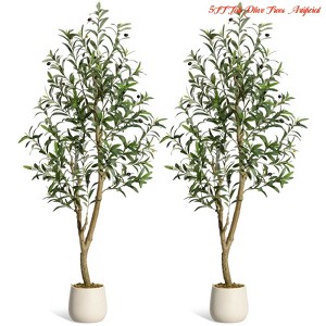 Home Office 5ft/6ft/7ft Tall Faux Olive Tree, Olive Trees Artificial w/ White Planter, Realistic Potted Silk Artificial Olive Tree w/Green Leaves - 1 of 4