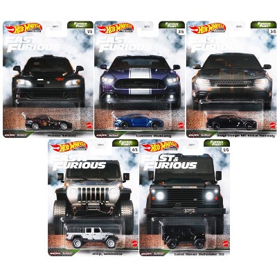 "Fast & Furious" Movie 5 piece Set "Furious Fleet" Diecast Model Cars by Hot Wheels