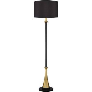 Possini Euro Design Burbank Mid Century Modern Art Deco 70" Tall Floor Lamp with Dimmer Two-Tone Black Brass Drum Shade for Living Room - 1 of 4