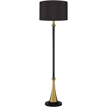 Possini Euro Design Burbank Mid Century Modern Art Deco 70" Tall Floor Lamp with Dimmer Two-Tone Black Brass Drum Shade for Living Room