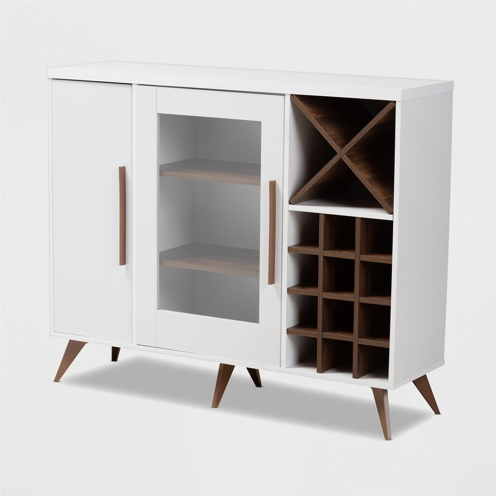 Pietro Finished Wine Cabinet White/Brown - BaxtonStudio: Mid-Century Modern, 24-Bottle Rack, Kitchen Hutch