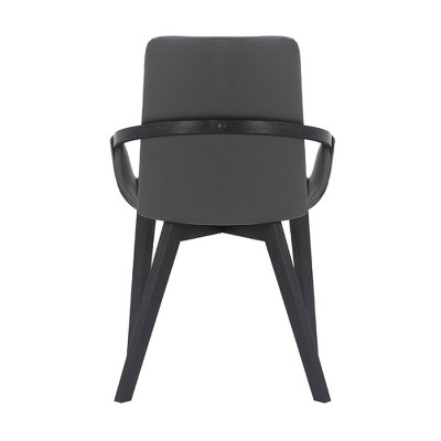 High-Back Gray Faux Leather Upholstered Arm Chair with Wood Accents