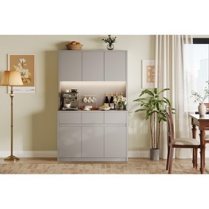 Kitchen Pantry Storage Cabinet with Charging Station, 70" Tall Farmhouse Kitchen Hutch Cabinet with Microwave Stand,Pantry with Drawers,Shelves - 1 of 4