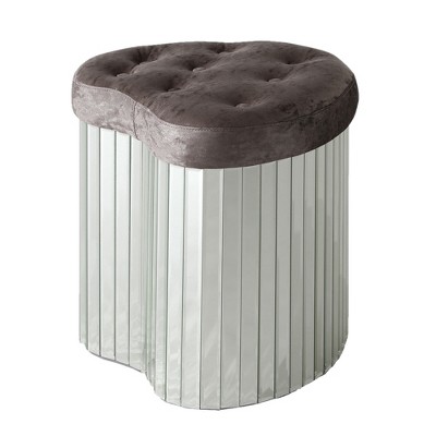 Passion Furniture Decor Brownish Gray Heart Shape Velvet Upholstered Ottoman