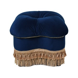 Jennifer Taylor Home Ellen Upholstered Clover Ottoman with Gold Bullion Fringe, Navy Blue Velvet - 1 of 4