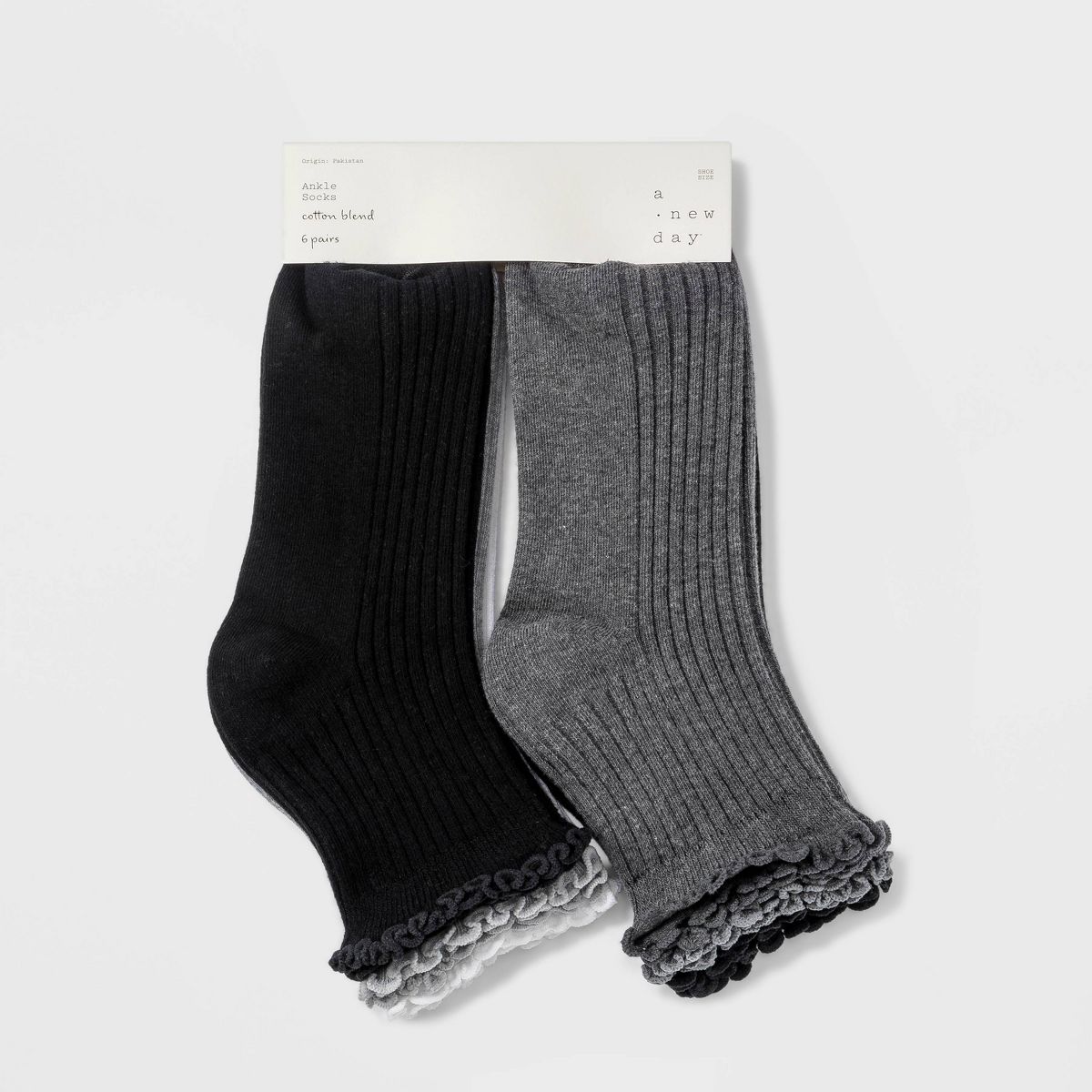Women's Lettuce Edge 6pk Ankle Socks - A New Day™ 4-10 - thumbnail 2