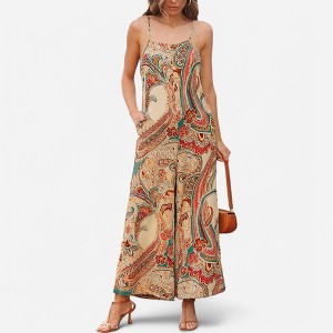 Amaryllis Women's Sleeveless Floral Print Jumpsuit Adjustable Spaghetti Straps Wide Leg One-Piece Outfit - 1 of 4