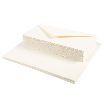 Juvale Set of 50 Ivory Cotton Paper Stationery with #10 Business Envelopes, 8.5 x 11