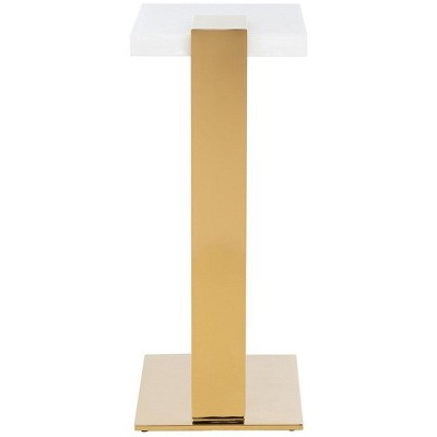 Elegant White Marble and Brass Square Drink Table