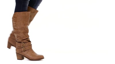 Taupe Faux Leather Knee-high Casual Boot with Buckle
