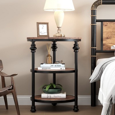 End Table 3-Tier Round Side Table Living Room Accent Table with Storage Shelf
