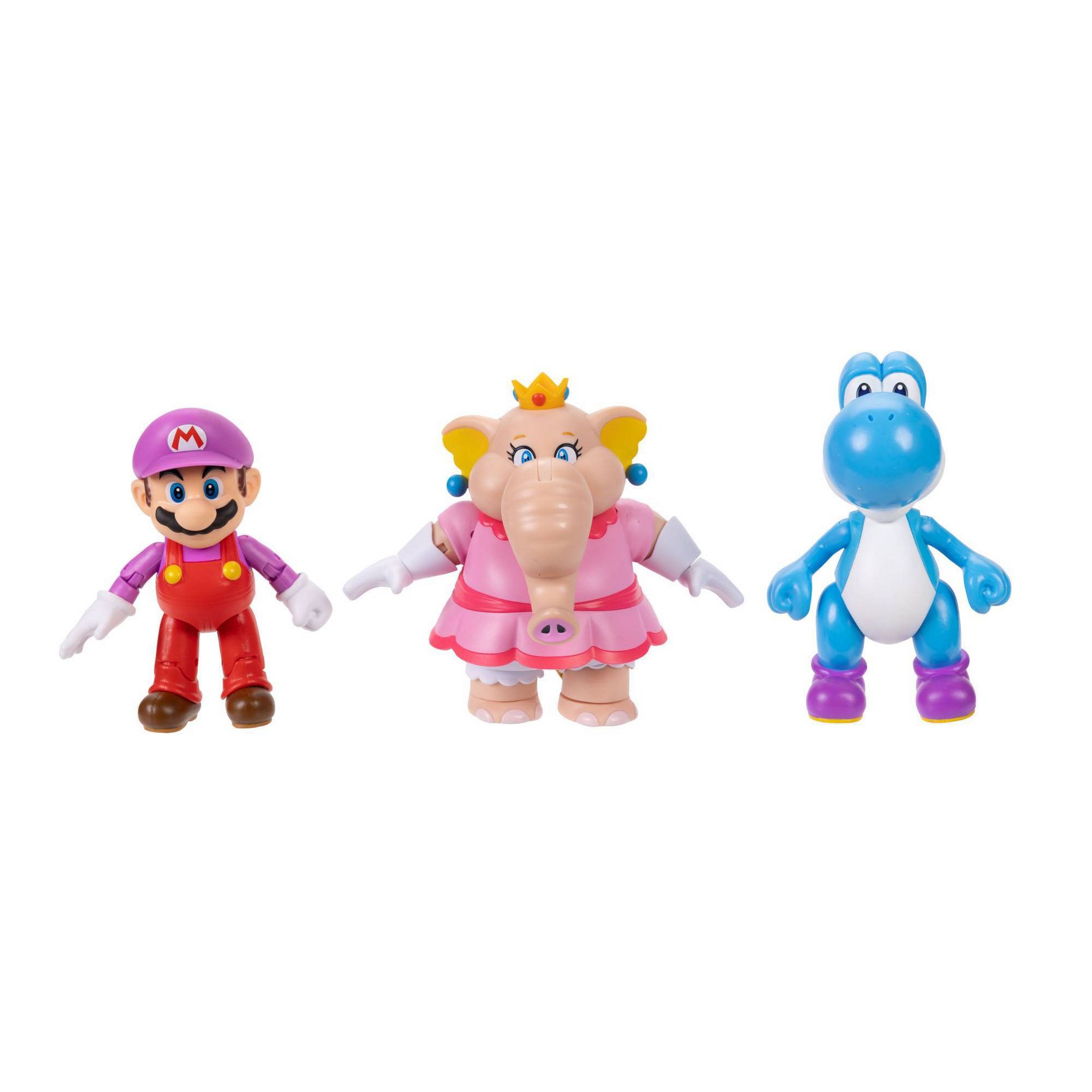 Nintendo Super Mario 4" 3pk with Bubble Mario, Elephant Peach, Light-Blue Yoshi Action Figures