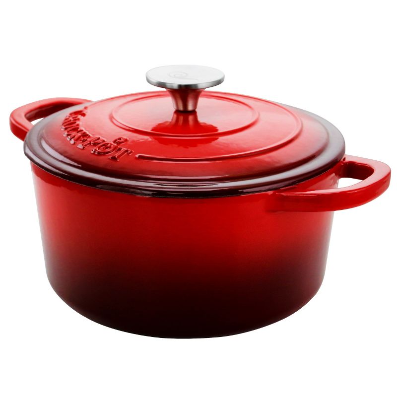 Crock-pot Artisan 3 Quart Enameled Cast Iron Casserole with Lid in Gradient Red, 2 of 8
