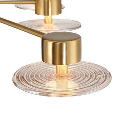 Ultra Modern Gold Semi Flush Mount LED Ceiling Light with Amber Glass
