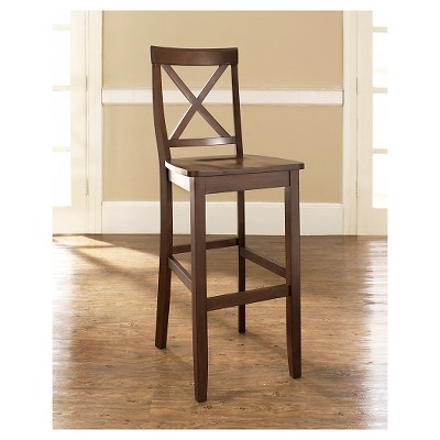 Set of 2 30-inch Mahogany X-Back Bar Stools