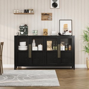 Garvee Sideboard Buffet Cabinet with 4 Glass Doors Large Modern Farmhouse Storage Pear Wood Finish - 1 of 4