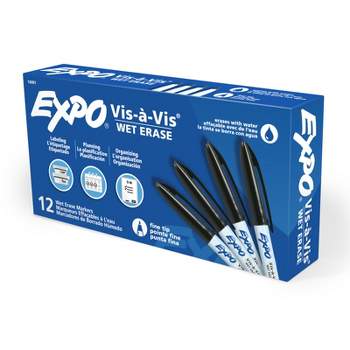 Expo Vis-a-Vis Wet-Erase Overhead Transparency Markers, Fine Tip, Black, Box of 12