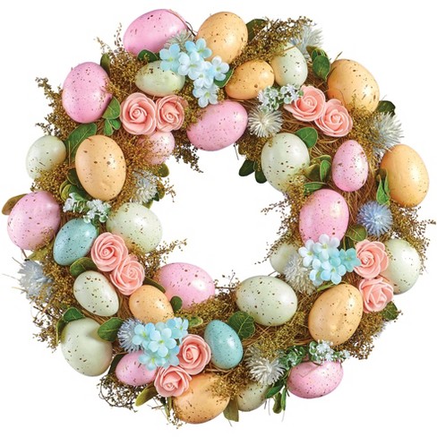 Northlight Colorful Deco Mesh Ribbon Easter Bunny Wreath, 24-Inch