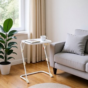 FurnitureR Folding Side Table, Multi - functional Collapsible Table with Adjustable Design, Space - Saving for Living Room, White - 1 of 4