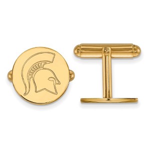 Black Bow Jewelry 14k Yellow Gold Michigan State Spartans NCAA Cuff Links - 1 of 3