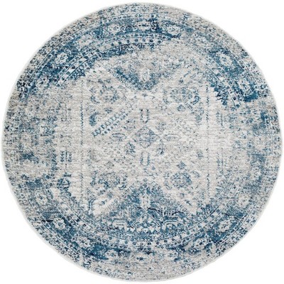 Mark & Day Jules 5'3" Round Woven Indoor Area Rugs Sky Blue/LightGray/White/Navy: Traditional Medallion, Stain-Resistant