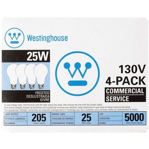 Westinghouse 25 W A19 A-Line Incandescent Bulb E26 (Medium) White 4 pk - 1 of 1
