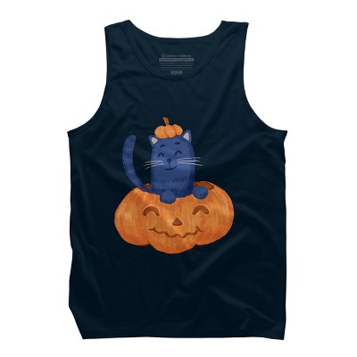 Men's Design By Humans Halloween Cat In A Pumpkin By wubbadub Tank Top