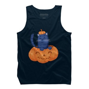 Men's Design By Humans Halloween Cat In A Pumpkin By wubbadub Tank Top - 1 of 3