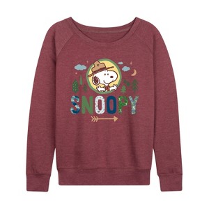 Women's - Peanuts - Ranger Snoopy Lightweight French Terry Wide Neck Long Sleeve Shirt - 1 of 4
