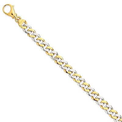 Black Bow Jewelry Men's 14k White &Yellow Gold, 7.85mm Fancy Curb Chain Bracelet, 8 Inch