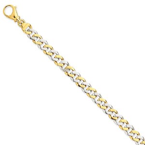 Black Bow Jewelry Men's 14k White &Yellow Gold, 7.85mm Fancy Curb Chain Bracelet, 8 Inch - 1 of 3