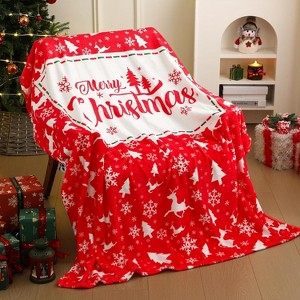 Lomsoe Merry Christmas Blanket Red Throw Blanket Flannel Warm Christmas Tree Snowflake Winter Decor for Sofa Couch Bed. - 1 of 4