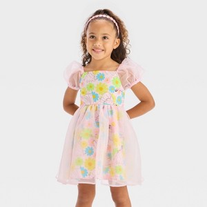 Toddler Girls' Disney Princess Floral Tulle Dress - Light Blue - 1 of 3