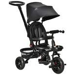 Qaba Baby Tricycle 4 In 1 Trike, Reversible Angle Adjustable Seat Removable Handle Canopy Handrail Belt Storage Footrest Brake for 1-5 Years Old Black