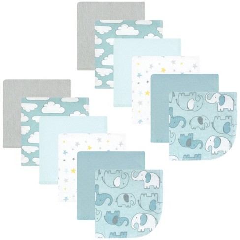 Wholesale Baby Washcloths - 10 Count, Assorted, Blue Elephant