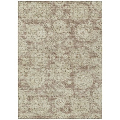 Brown Tan And Beige Floral Washable Indoor Outdoor Area Rug