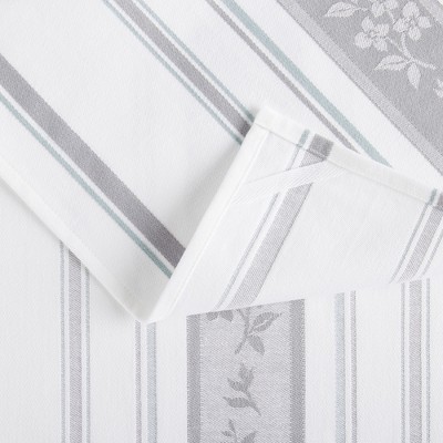 Gray and White Cotton Jacquard Stripe Kitchen Towel Set, 3-Pack