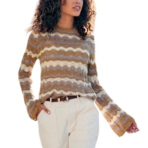Women's Open Knit Wavy Stripe Sweater - LASCANA - 1 of 4