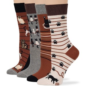 Women Cotton Calf Patterned Socks - 4 Pack - Coffee, Puppy, Flowers, Birds, Cat - Shoe Size 5-9 M, 8-12 L - Multicolors | 7BIGSTARS KINGDOM - 1 of 4
