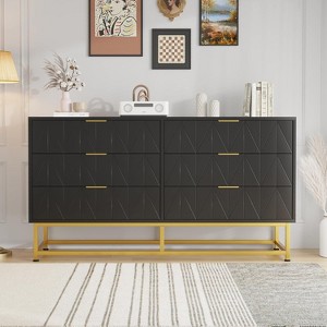 6 Drawer Dresser, Modern Dresser Chest with Wide Drawers and Metal Handles, Wood Storage Chest of Drawers for Bedroom, Living Room - 1 of 4