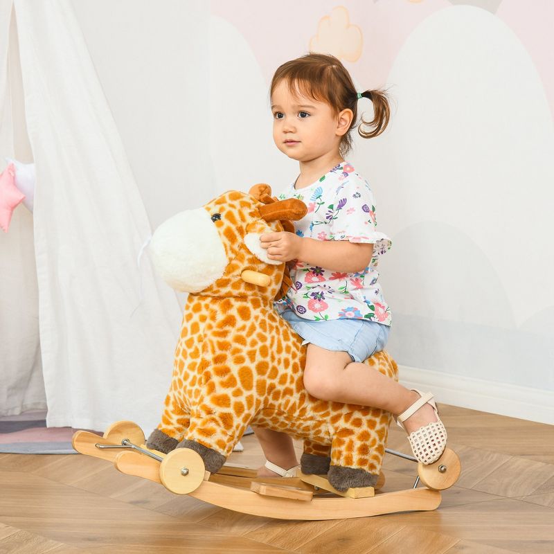 Qaba 2-in-1 Kids Plush Ride-On Rocking Horse Toy, Giraffe-shaped Plush Rocker with Realistic Sounds for Children 3 to 6 Years, Yellow, 4 of 10