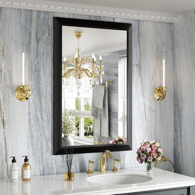 Apmir High-Strength Tempered Glass and Aluminum Alloy Framed French Cleat Mounted Wall Decor Mirror in matte black with 5-Year Warranty