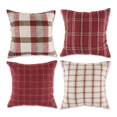 4pk 18"x18" Mixed Plaid Square Throw Pillow Covers Red - Design Imports