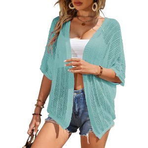 Clearlove Womens 2025 Short Sleeve Crochet Summer Cardigan Cropped Sweater Lightweight Shrug Cardigan - 1 of 2