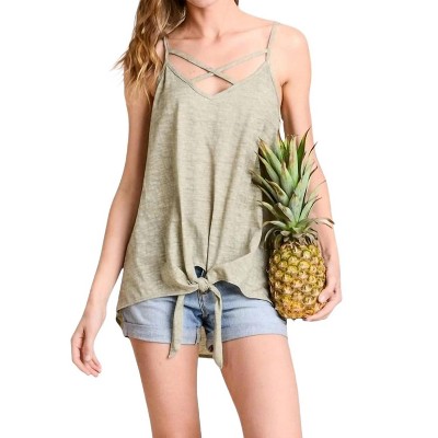 Women's SLEEVELESS TOP WITH TIE DETAILS ON HEM - Hopely