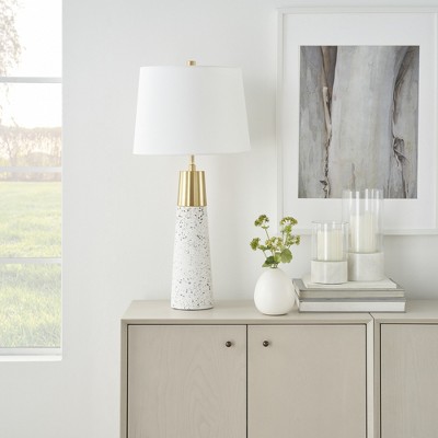 Elegant White and Gold Terrazzo 29" Ceramic Table Lamp