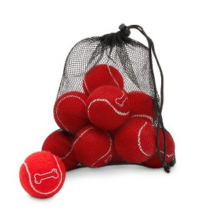 Zodaca 12 Pack Red Tennis Balls for Dogs, Durable and Soft 2.5 Inch Red Balls with Black Mesh Bag for Fetch, Training and Play - 1 of 4