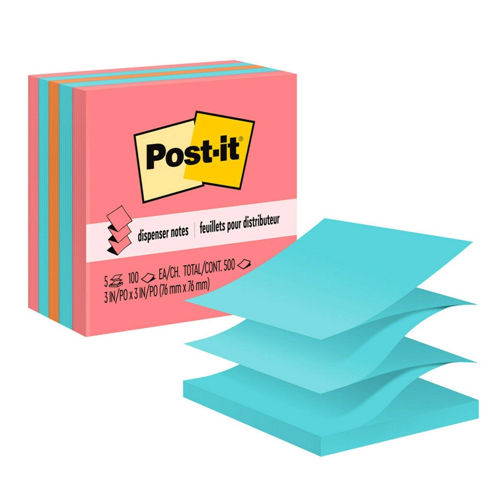 Post-it 5pk 3" x 3" Pop-Up Notes 100 Sheets/Pad - Neon: Accordion Sticky Notes, Multicolor, Uncoated Paper, Art & Design