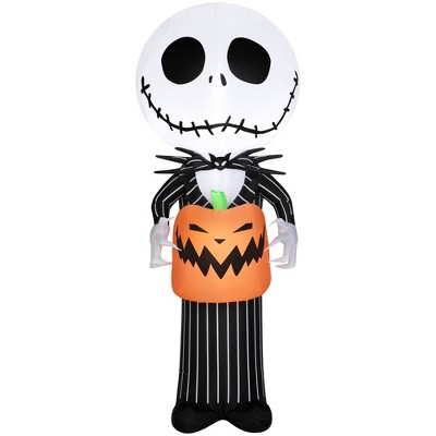 Nightmare Before Christmas Airblown Inflatable Stylized Jack Skellington w/JOL Disney , 5 ft Tall, Multi