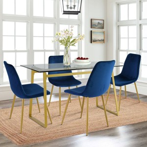 Mona+Bingo 5 Piece Gold Rectangular Clear Tempered Transparent Glass Table with 4 Upholstered Side Chairs-Maison Boucle - 1 of 4